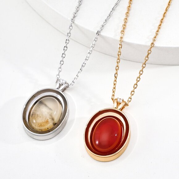 Elegant S925 Gold Vermeil Red Agate Cabochon Necklace - Picture 1 of 5